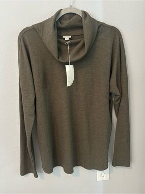 Target Olive Ribbed Cowl-Neck Top